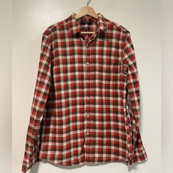 George Modern Button-Up Orange Brown  & White Plaid Shirt: - Medium - Picture 1 of 9